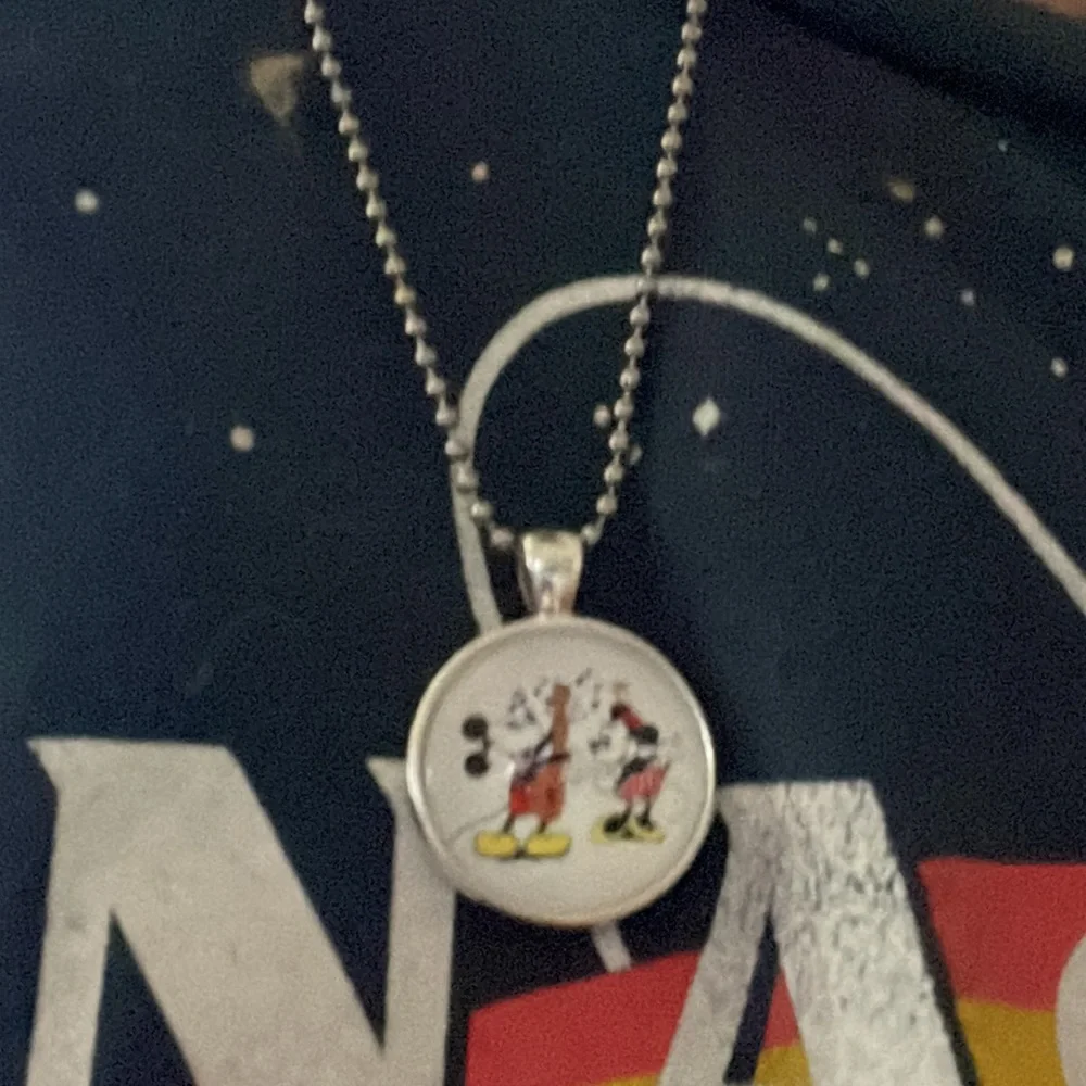 Disney Mickey Mouse Silver Glass Dome Pendant Necklace Cabochon Necklace - Picture 8 of 8
